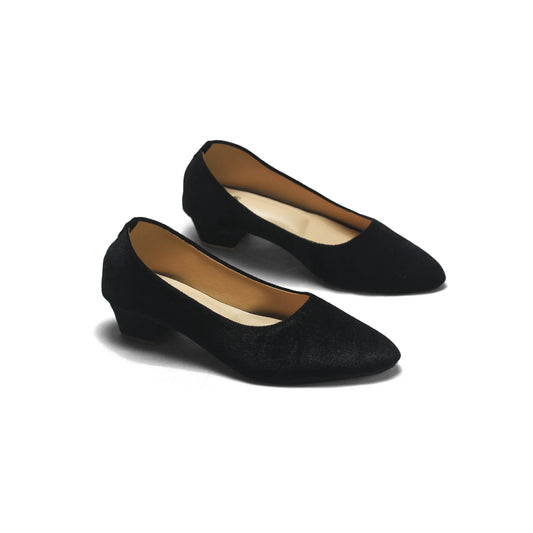 Velvet Low Heel Pumps – Comfortable Block Heel Dress Shoes - Nawabi Shoes BD