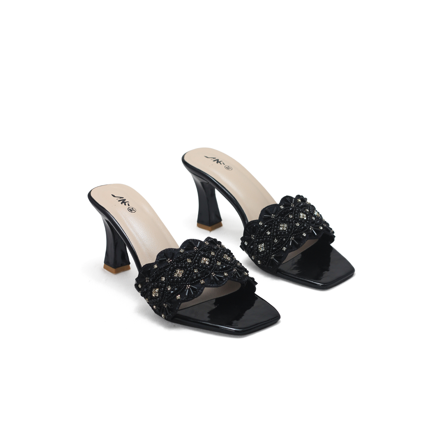 Beaded High Heel Sandals - Elegant Embellished Block Heels for Women