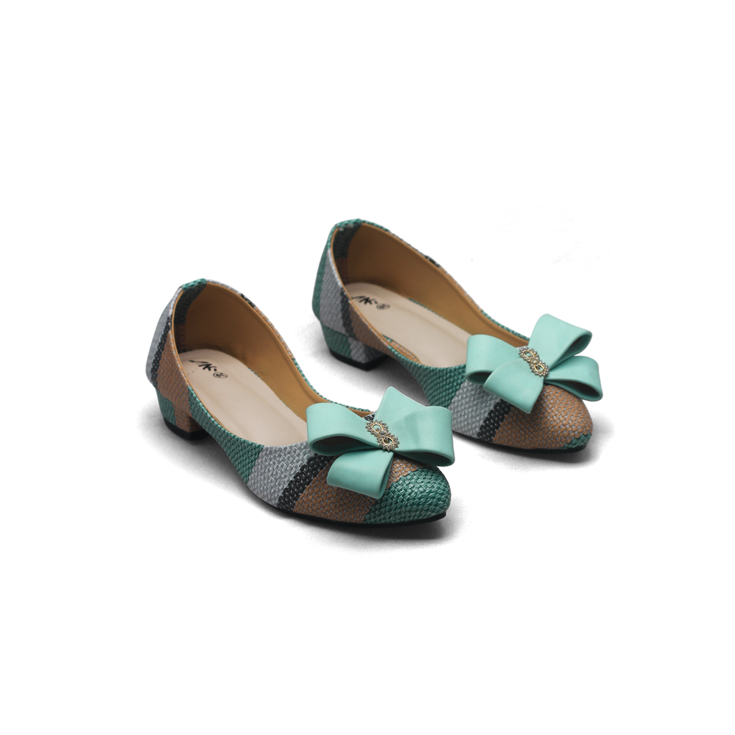 Beige Woven Block Heel Pumps - Comfortable Low Heel Shoes with Bow
