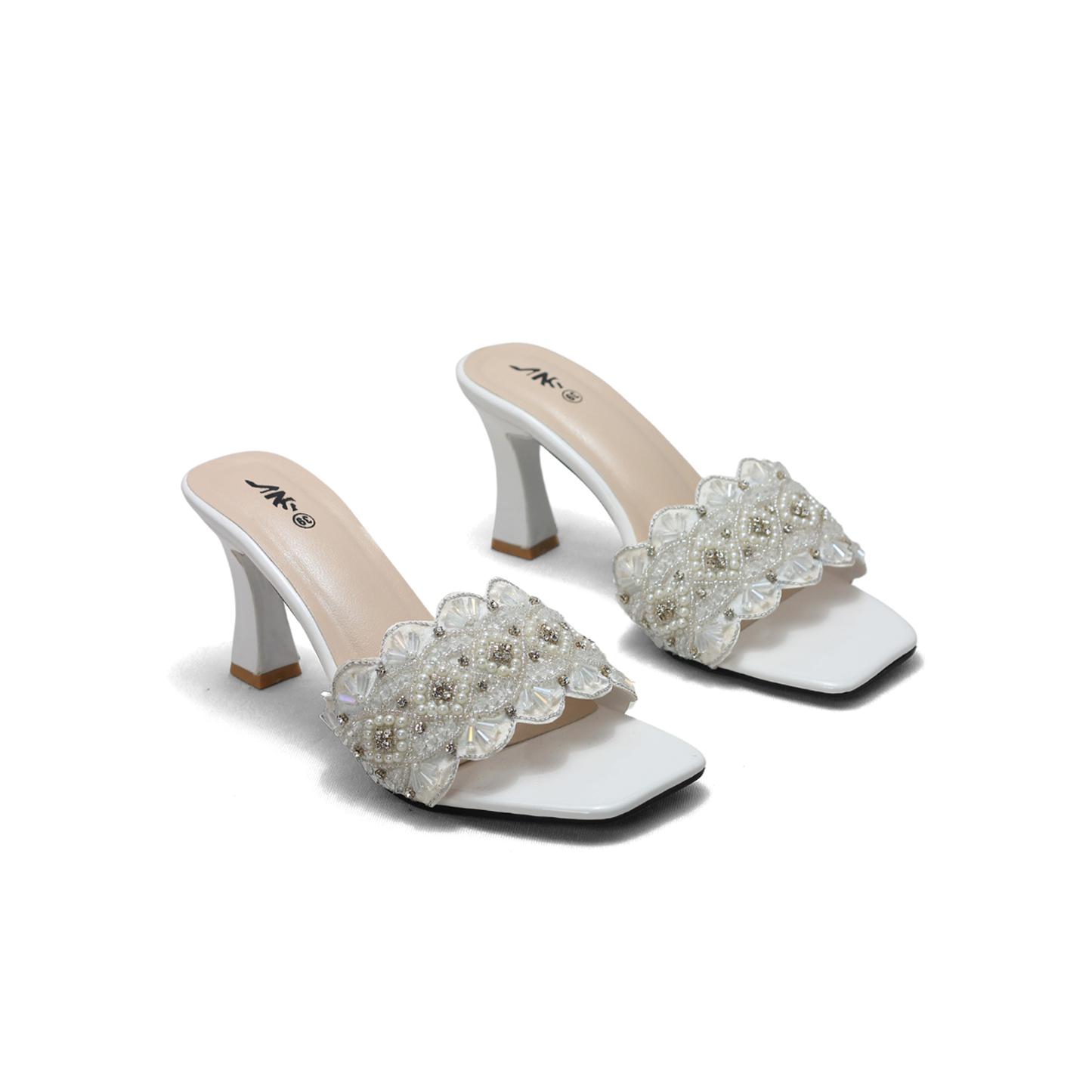 Beaded High Heel Sandals - Elegant Embellished Block Heels for Women
