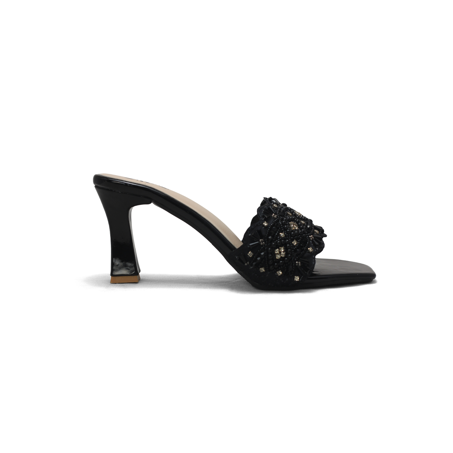 Beaded High Heel Sandals - Elegant Embellished Block Heels for Women