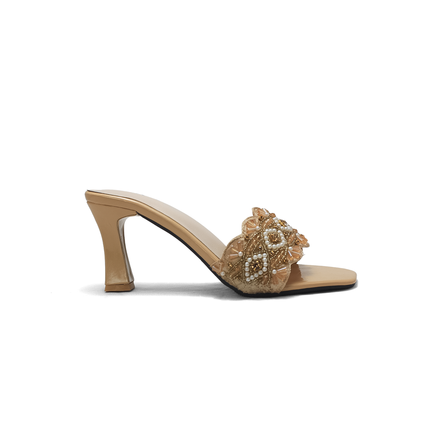 Beaded High Heel Sandals - Elegant Embellished Block Heels for Women