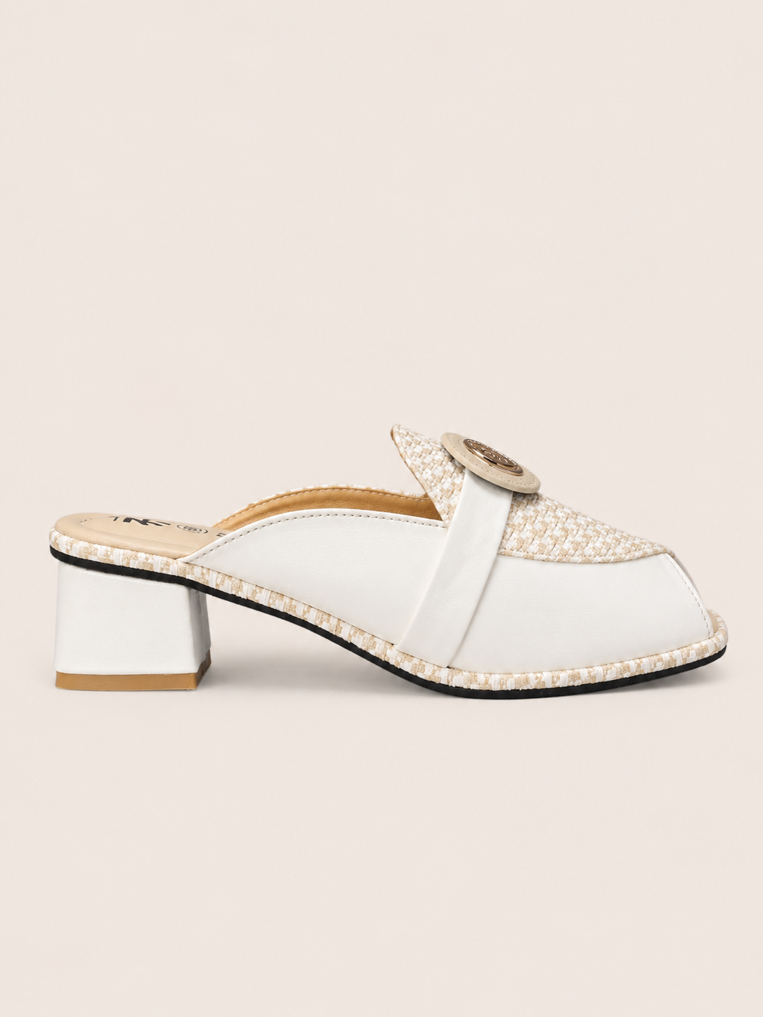 NK Tweed Peep-Toe Mule Sandals with Low Block Heel | Nawabis shoes BD