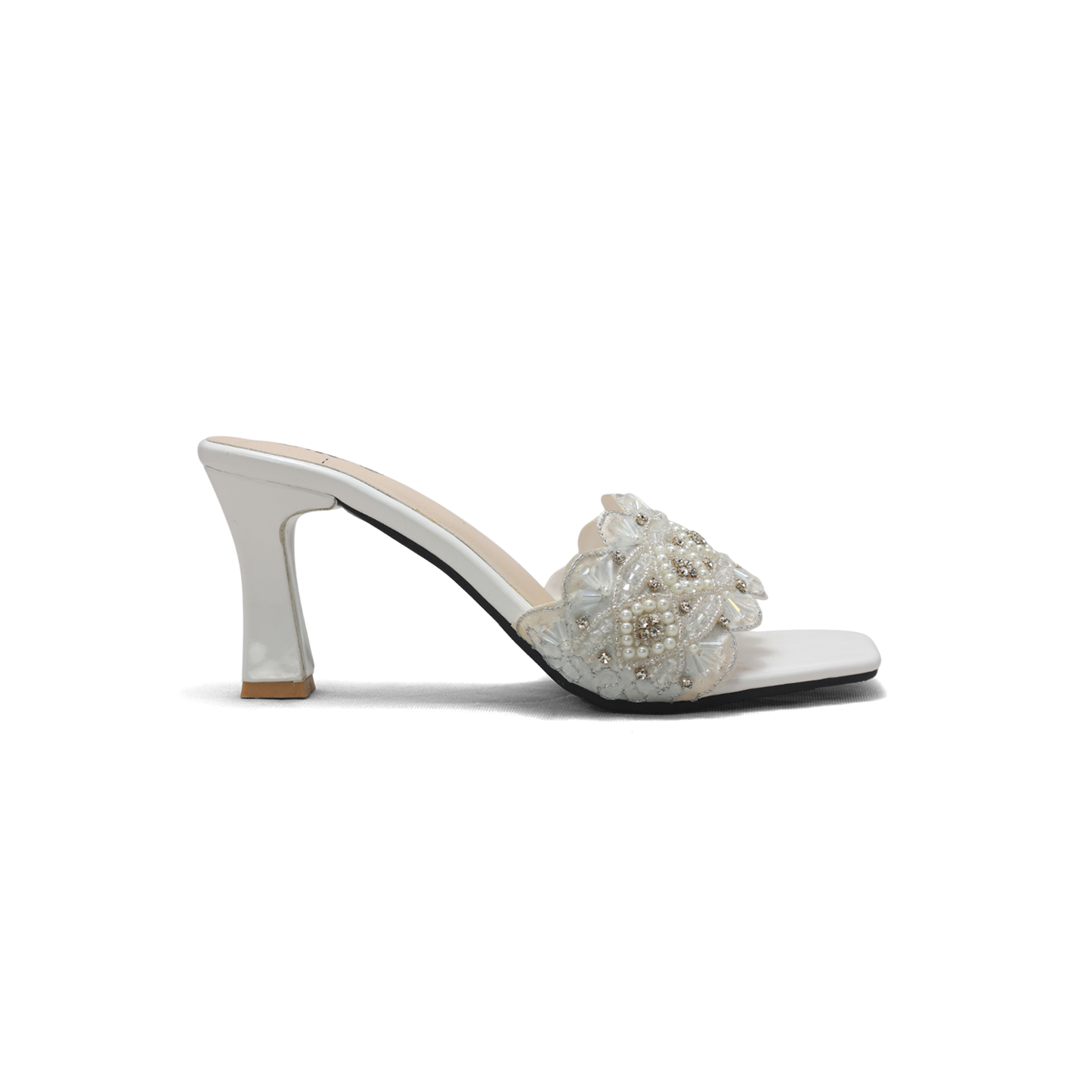 Beaded High Heel Sandals - Elegant Embellished Block Heels for Women