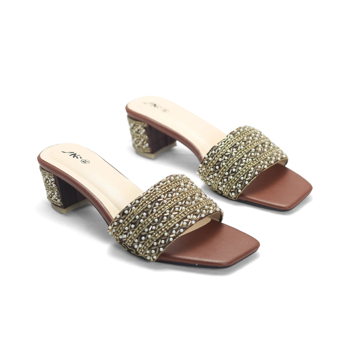 Short & Sweet: Beaded Block Heel Mules | Nawabi Shoes BD - Nawabi Shoes BD