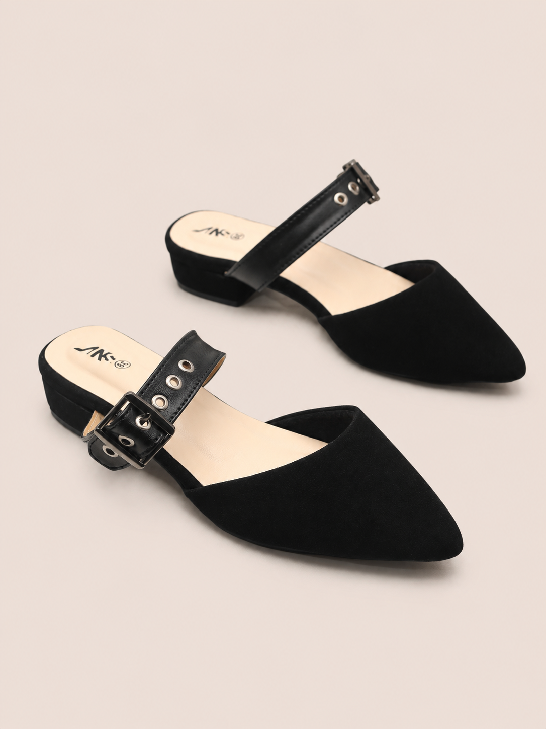Nawabi Elara Pointed Toe Buckle Strap Low Heel Shoes | Nawabi Shoes