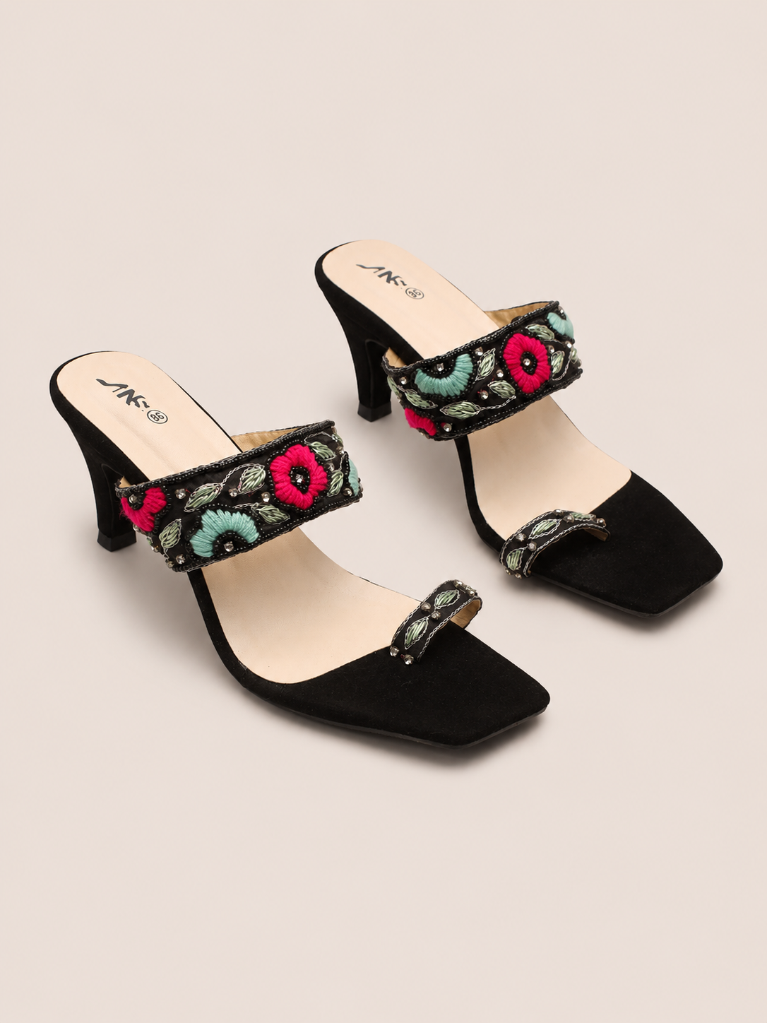 Nawabi Zaria Floral Embroidered High Heel Sandals | Nawabi Shoes