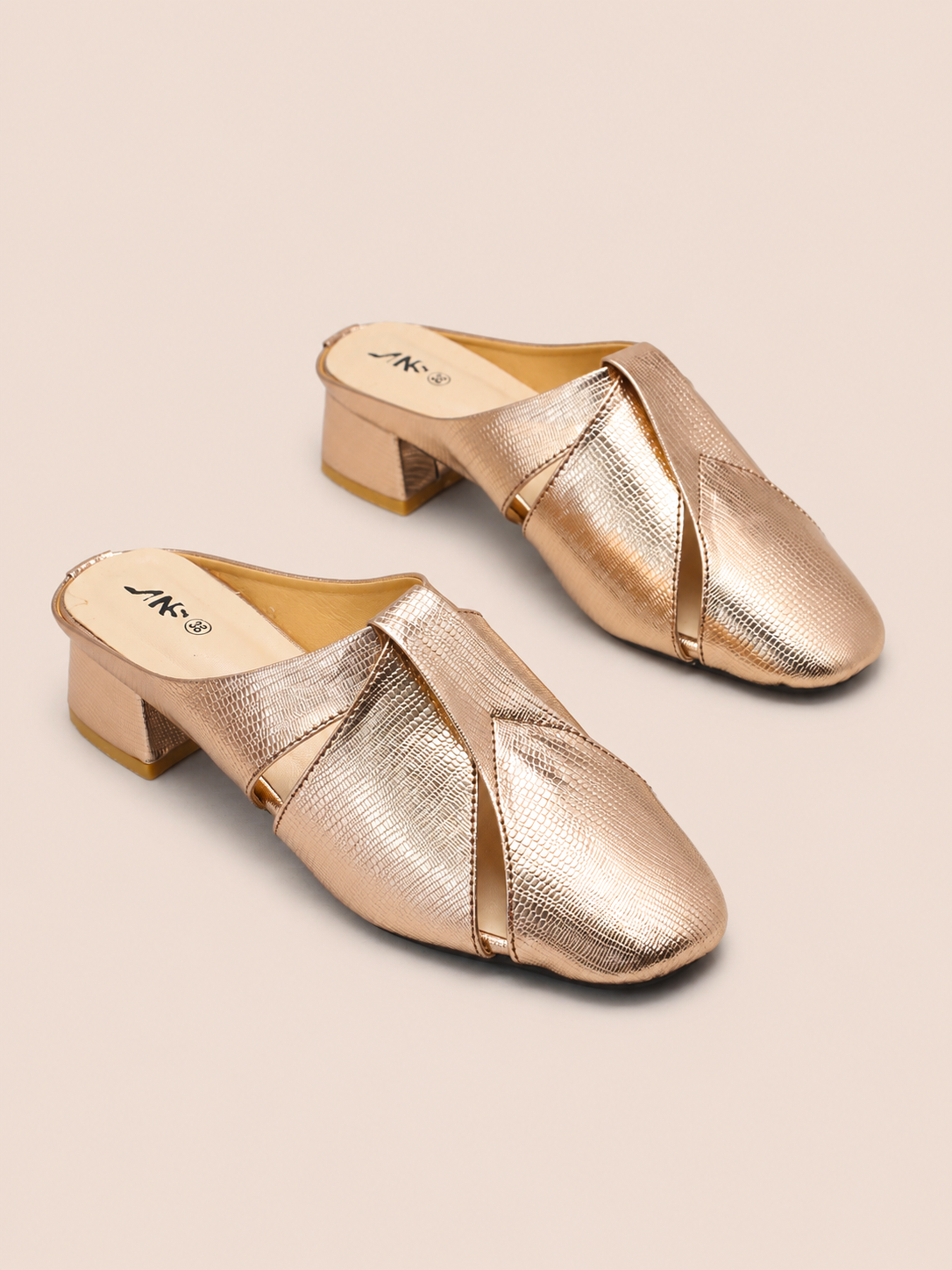 Luxe Metallic Low Block Heel Mule Shoes for Women | Nawabi Shoes