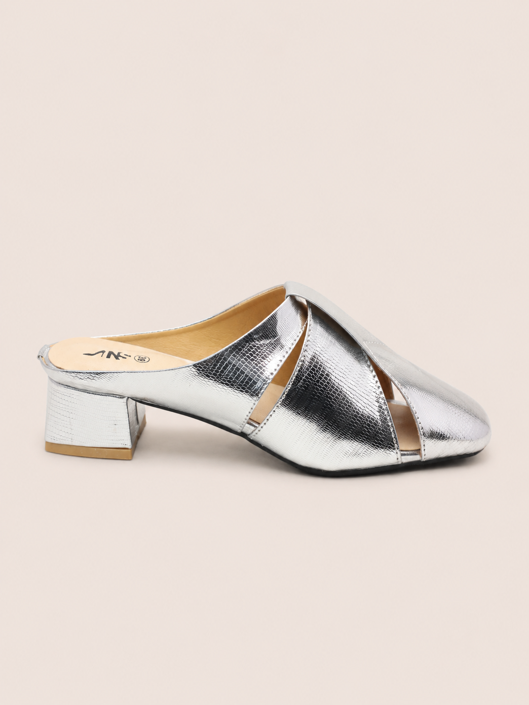 Luxe Metallic Low Block Heel Mule Shoes for Women | Nawabi Shoes