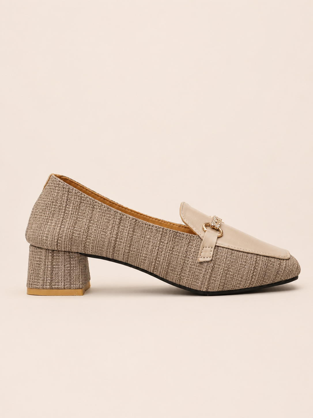 Square Toe Heeled Loafers - Textured Olive & Black Loafers | Nawabis shoes BD