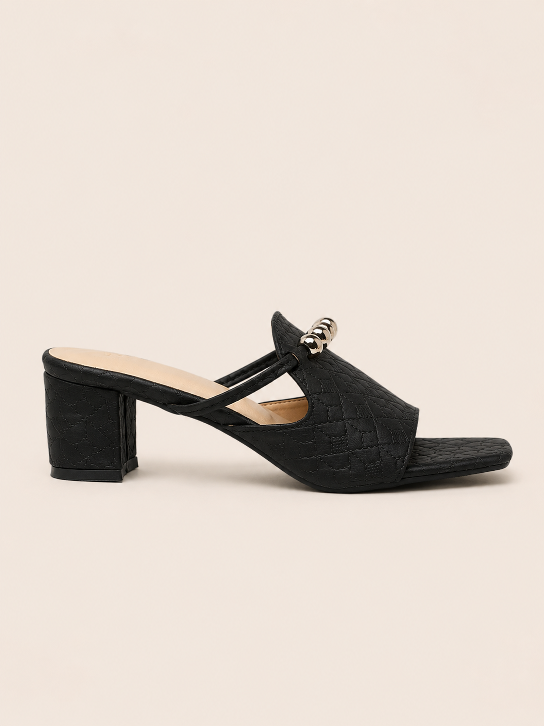 Women's Premium Block Heel Slide Sandals with Gold Chain | Elegant Ladies Heel Shoes Bangladesh