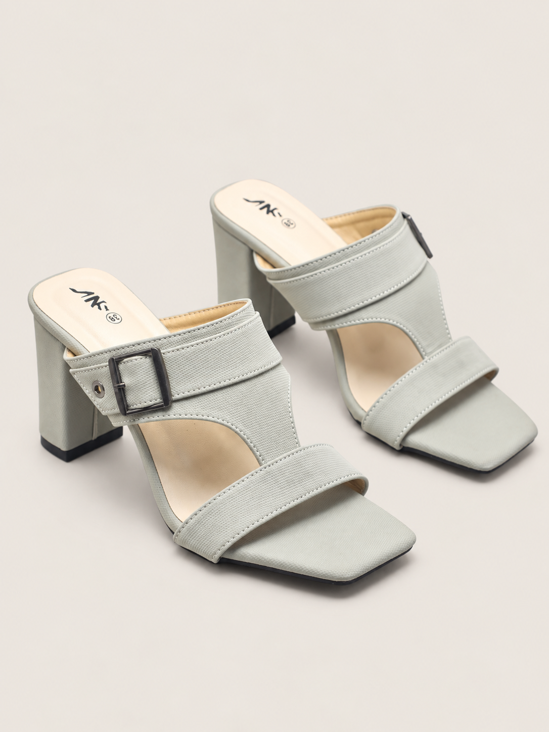 Nawabi Women’s Square Toe Block Heel Sandals with Buckle Strap