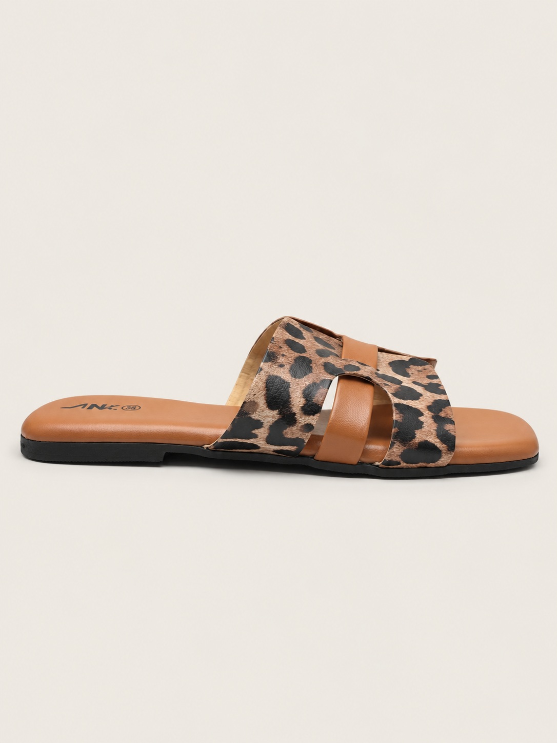Women’s Leopard Print H-Strap Flat Slide Sandals - Square Toe