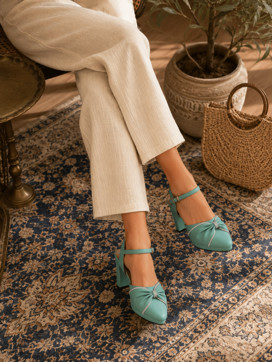 Women Rhinestone Decor Mary Jane Pumps, Chunky Heeled Elegant Pumps