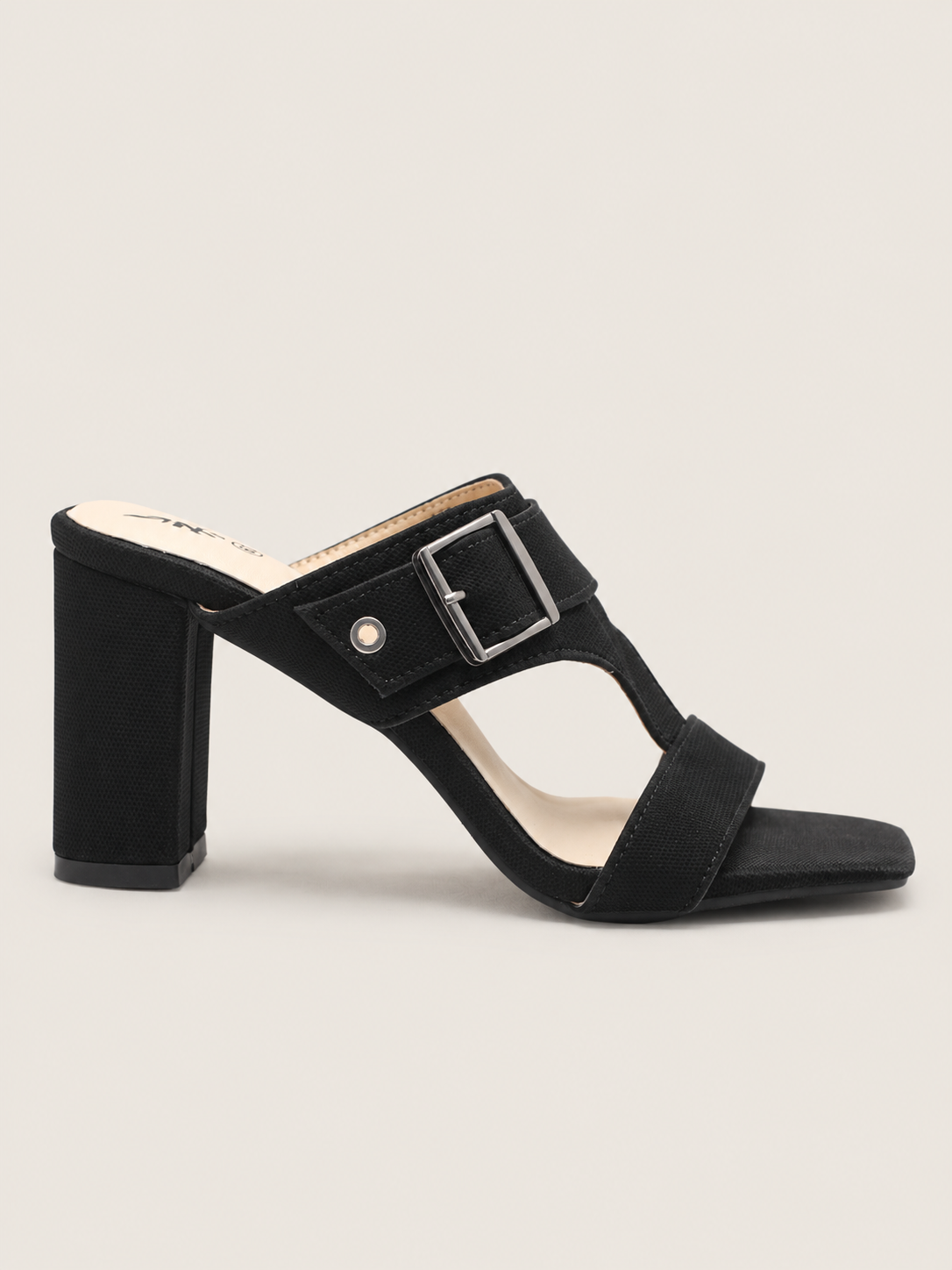 Nawabi Women’s Square Toe Block Heel Sandals with Buckle Strap