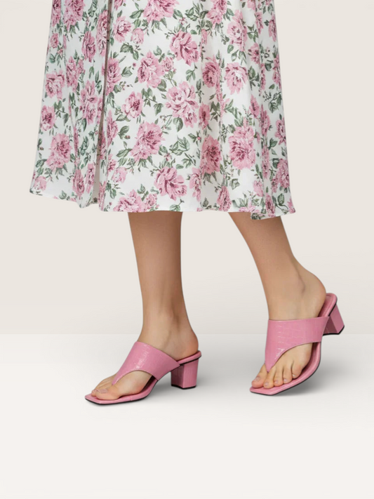 Women's Pink Croc Print Heeled Sandals | Stylish & Trendy - Nawabi Shoes BD - Nawabi Shoes BD
