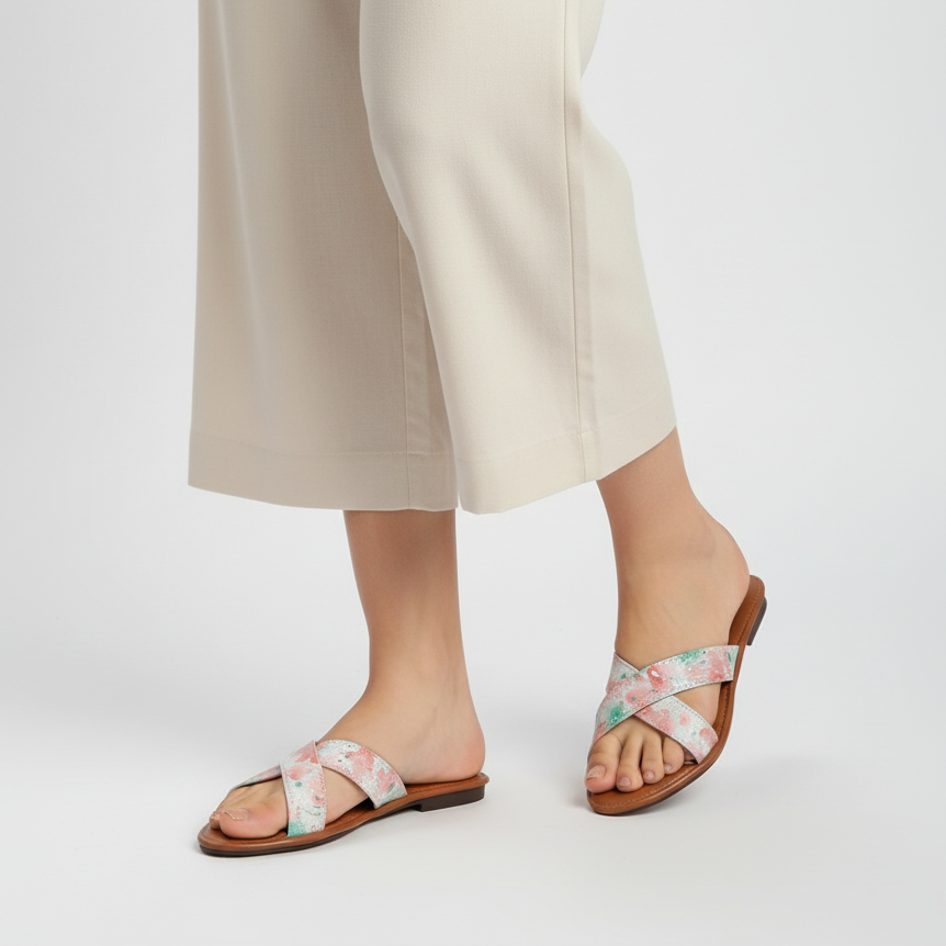 Floral Print Criss-Cross Sandals - Stylish & Comfortable Sliders - Nawabi shoes bd