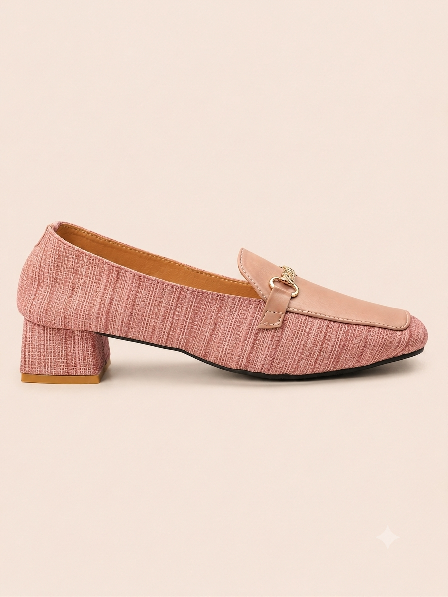 Square Toe Heeled Loafers - Textured Olive & Black Loafers | Nawabis shoes BD