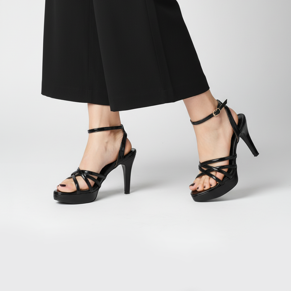 Golden Strappy High Heel Sandals - Elegant & Stylish Platform Heels"
