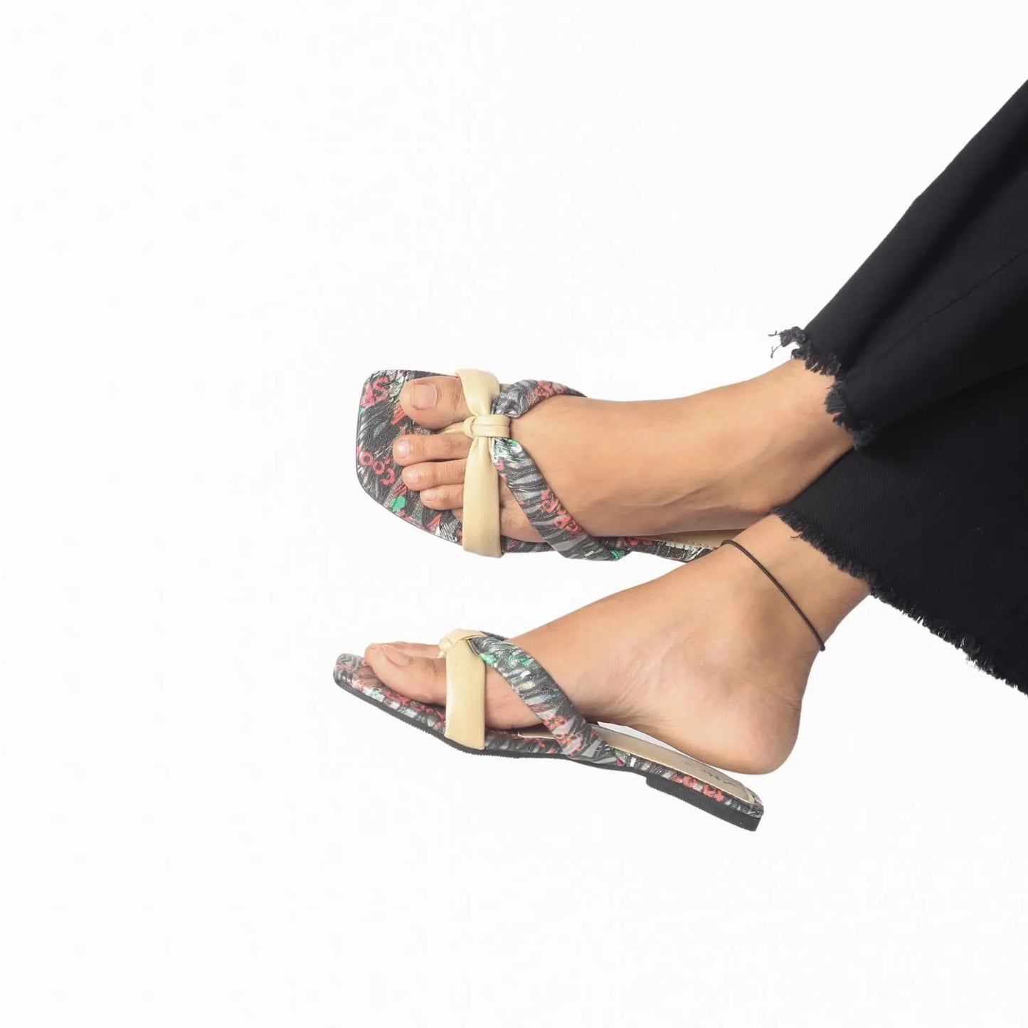 Knotted Strap Flat Sandals - Stylish Minimalist Flats with Square Toe Nawabi Shoes BD