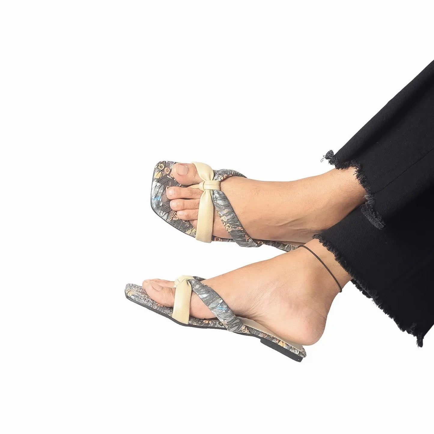 Knotted Strap Flat Sandals - Stylish Minimalist Flats with Square Toe Nawabi Shoes BD