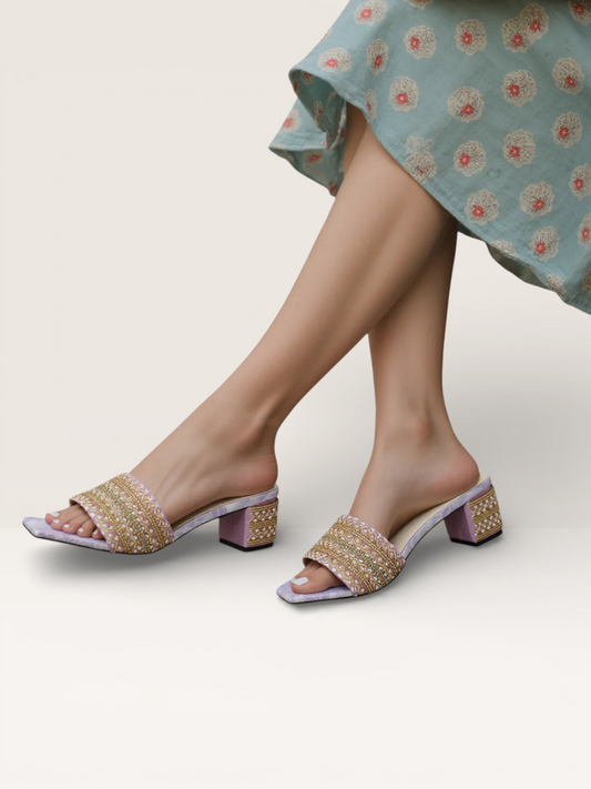 Short & Sweet: Beaded Block Heel Mules | Nawabi Shoes BD - Nawabi Shoes BD