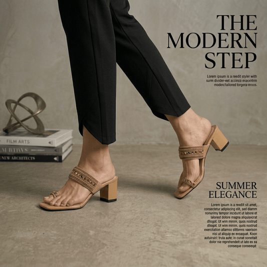 Gold Embellished Block Heel Mules - Elegant Toe - Ring | Nawabis shoes BD - Nawabi Shoes BD