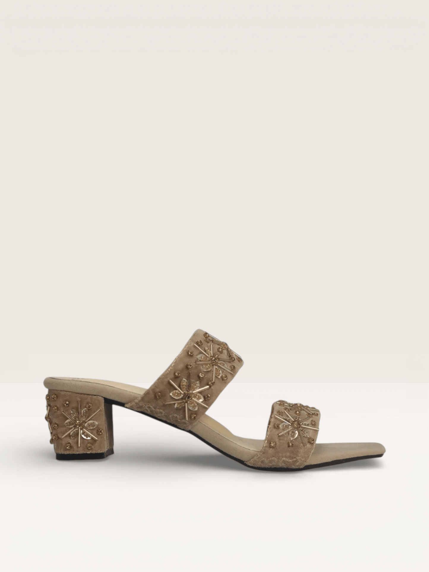 Maroon Velvet Embroidered Mules - Ethnic Block Heel Sandals | Nawabi Shoes BD - Nawabi Shoes BD