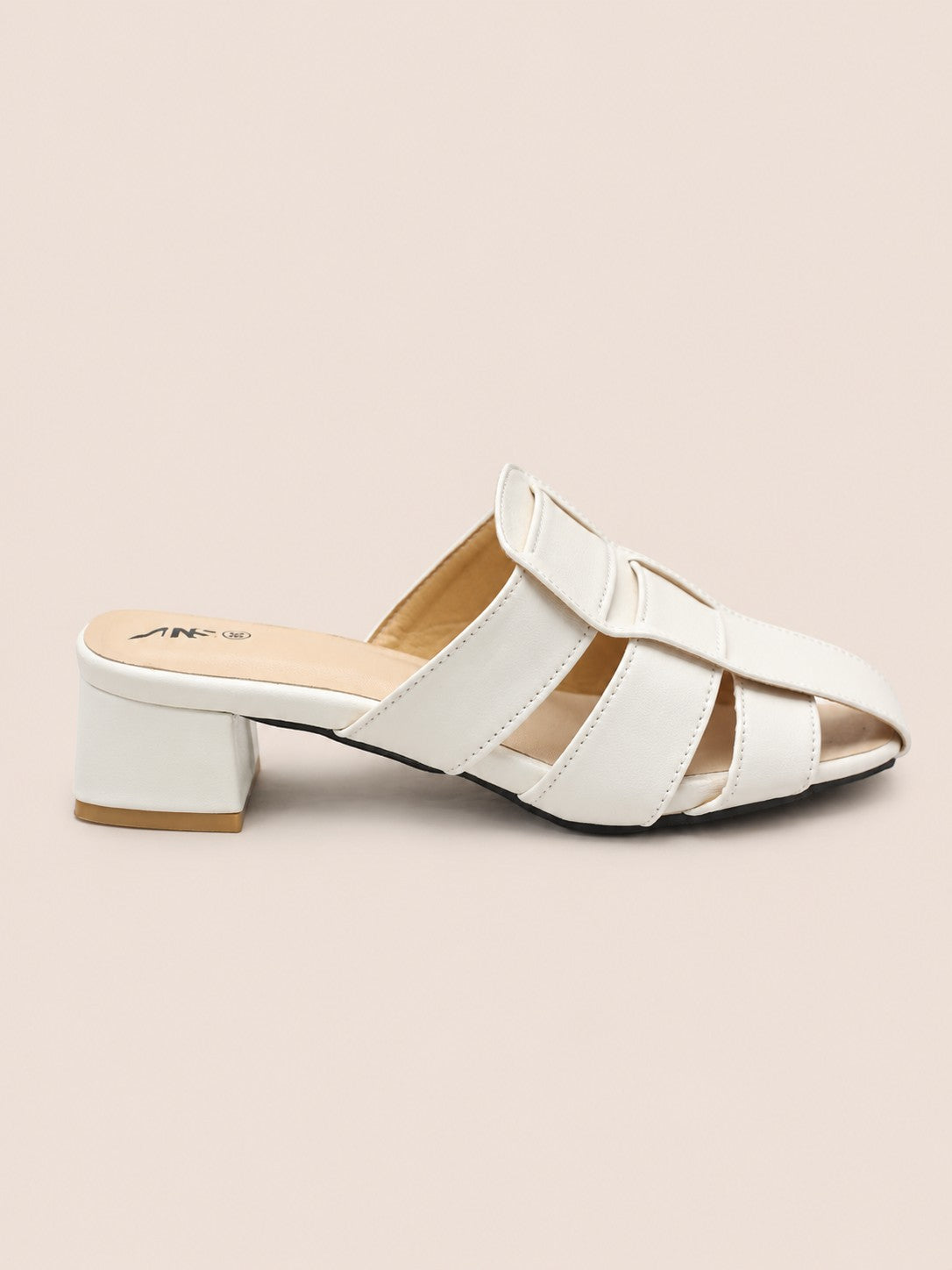 Nawabi Shoes BD white open-toe block heel sandals with a stylish multi-strap woven upper for women.