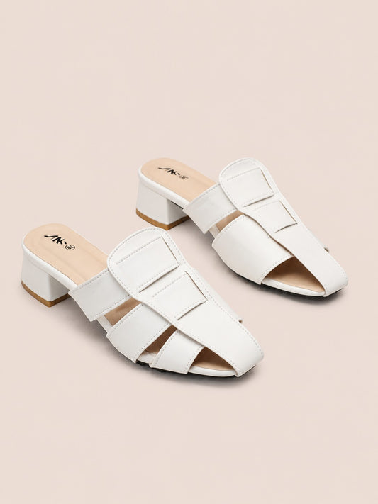 Nawabi Shoes BD white open toe block heel sandals with a stylish multi-strap upper design for women.