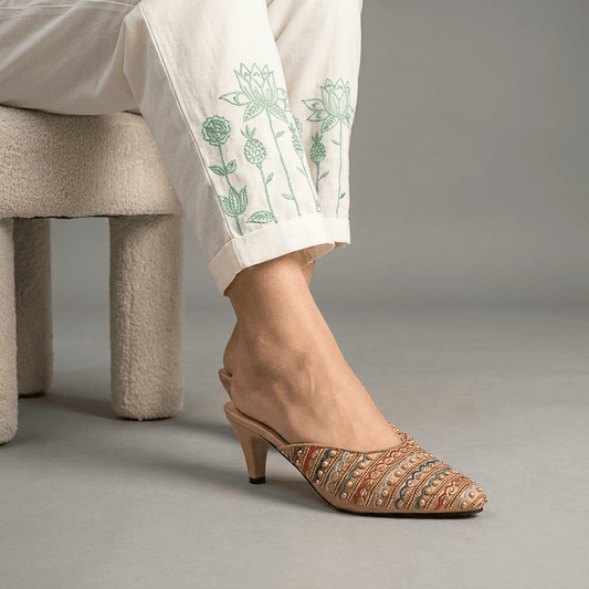 Pointed Toe Block Heels | Silver & Rose Gold Party Shoes BD - Nawabi Shoes BD