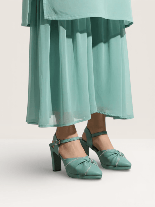 Women Rhinestone Decor Mary Jane Pumps, Chunky Heeled Elegant Pumps - Nawabi Shoes BD