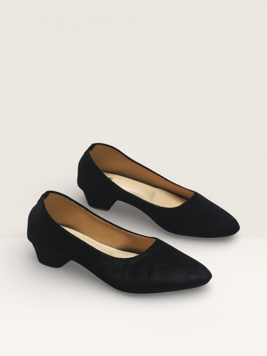 Velvet Low Heel Pumps – Comfortable Block Heel Dress Shoes - Nawabi Shoes BD