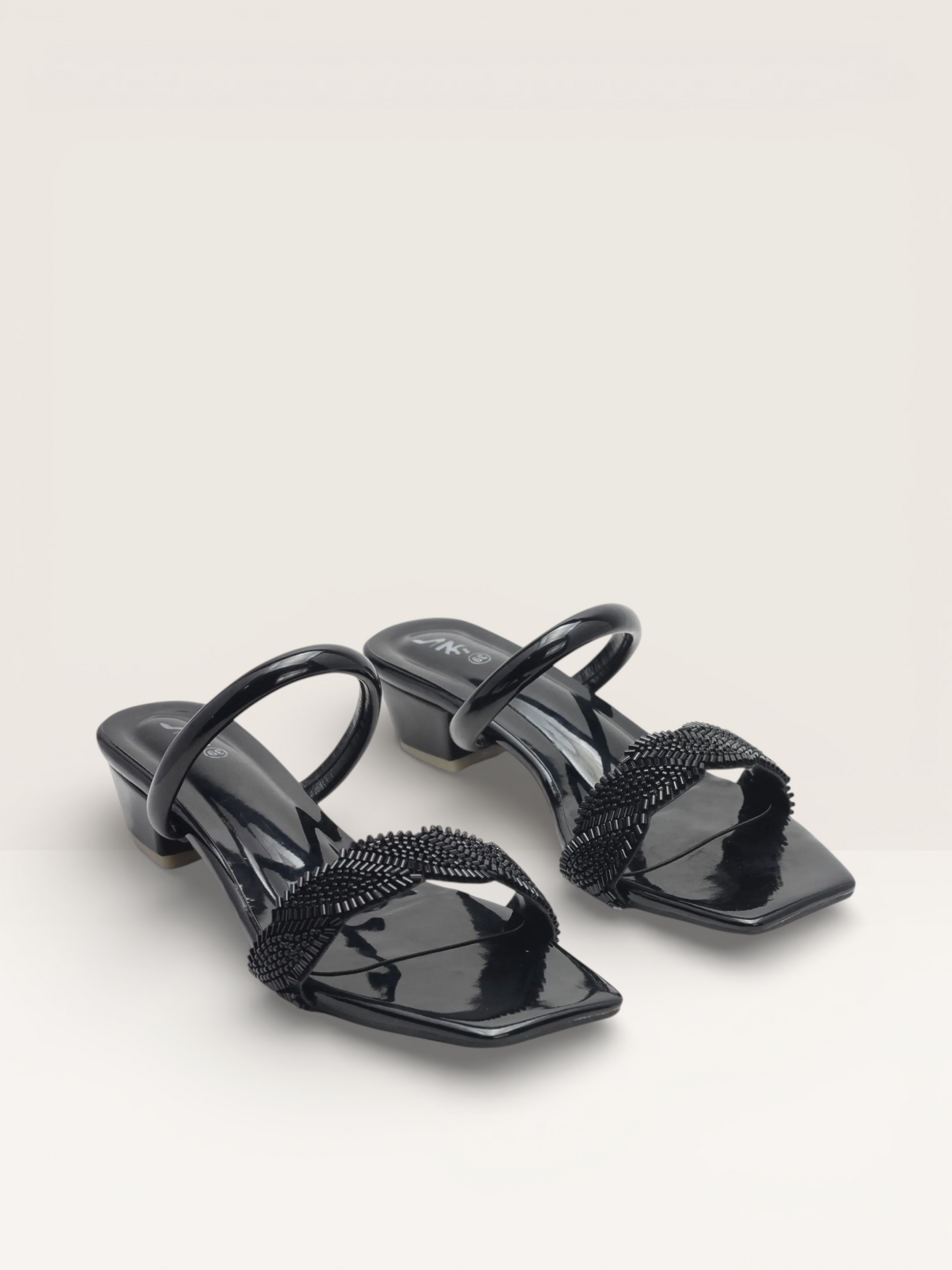 Women's Black Mules with Beaded Detail and Square Toe Nawabi Shoes BD - Nawabi Shoes BD