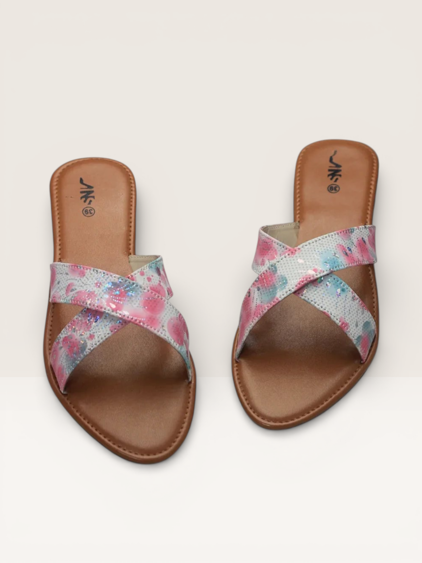 Floral Print Criss-Cross Sandals for Women | Stylish Sliders Price in BD - Nawabi Shoes BD