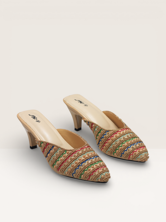 Toe Block Heel Pumps - Elegant Silver & Rose Gold Party Shoes - nawabi shoes bd - Nawabi Shoes BD