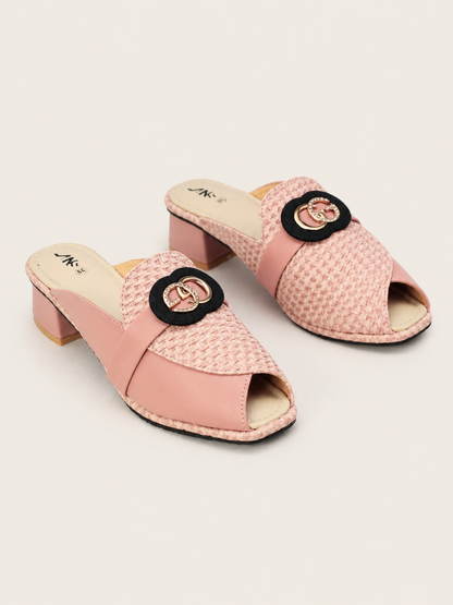 NK Tweed Peep-Toe Mule Sandals with Low Block Heel | Nawabis shoes BD