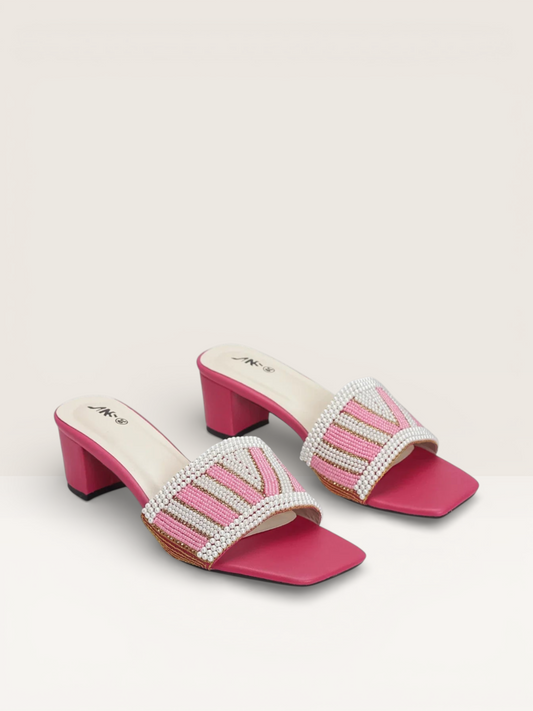 Women's Colorful Beaded Mules with Block Heel" - Nawabi Shoes BD - Nawabi Shoes BD