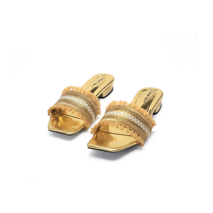 Gold Ladies Flat Sandals-Nawabi Shoes BD