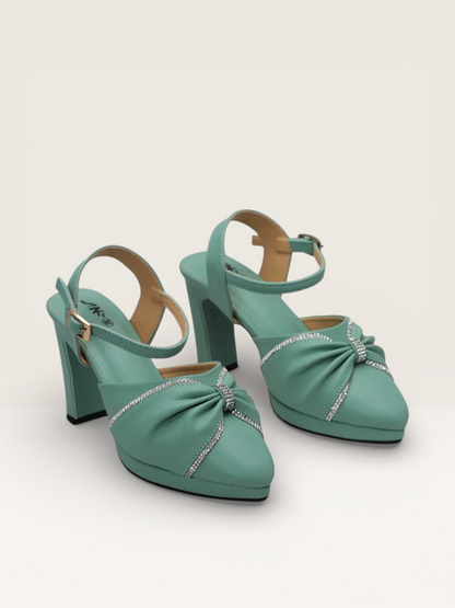 Women Rhinestone Decor Mary Jane Pumps, Chunky Heeled Elegant Pumps - Nawabi Shoes BD