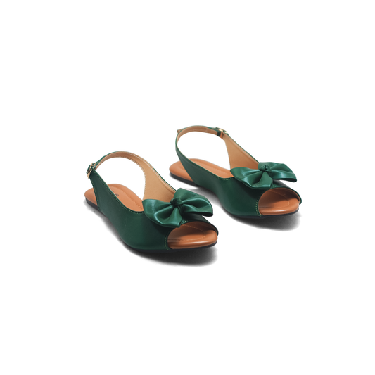 Elegant Green Bow Slingback Women’s Flats | Stylish & Comfortable Peep-Toe Shoes