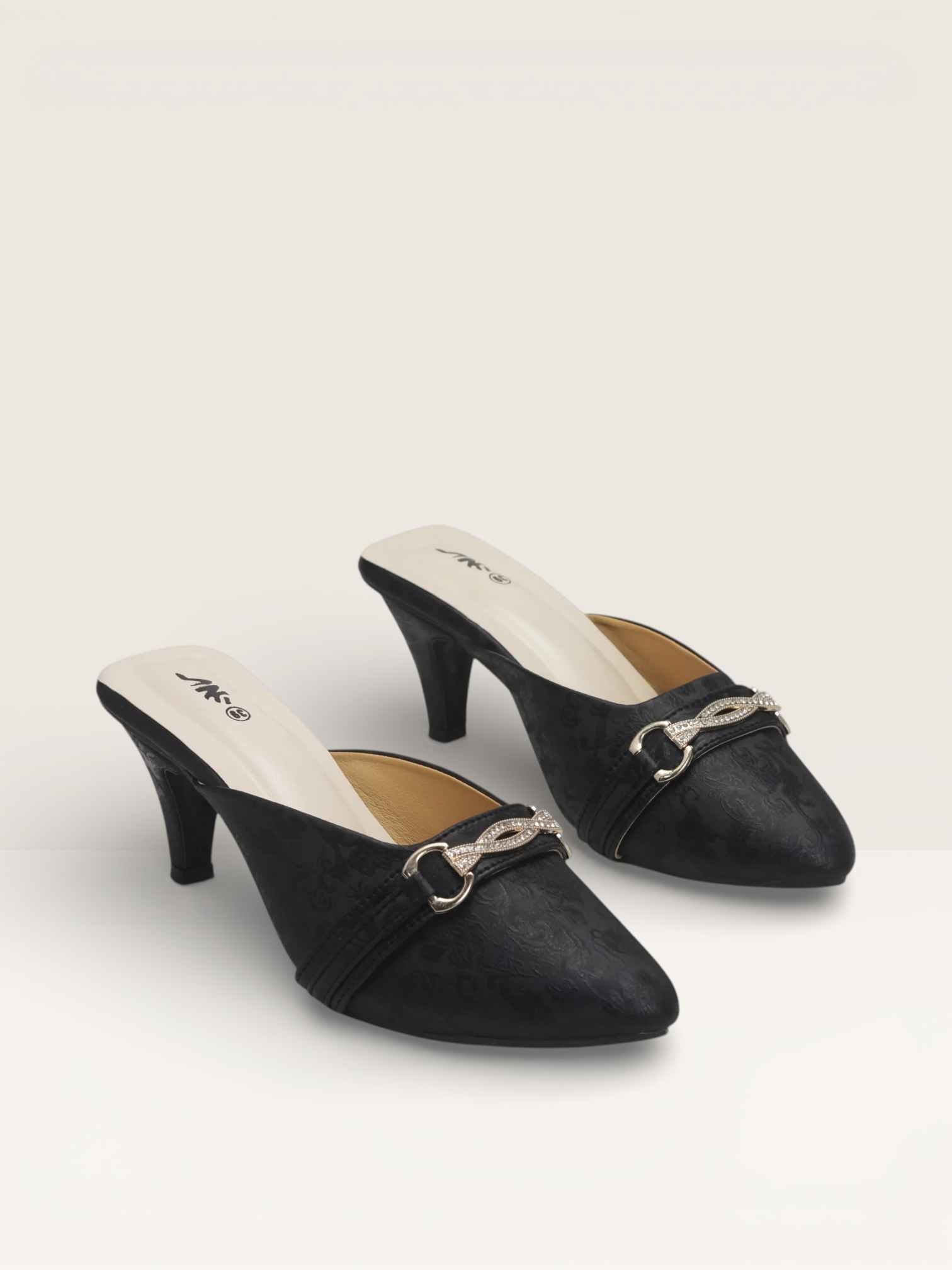 Elegant Women's Kitten Heel Mules with Embossed Detail | Nawabi Shoes BD - Nawabi Shoes BD
