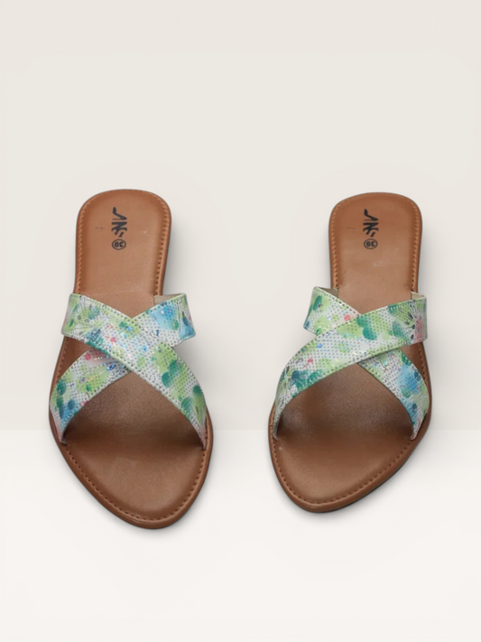 Floral Print Criss-Cross Sandals for Women | Stylish Sliders Price in BD - Nawabi Shoes BD