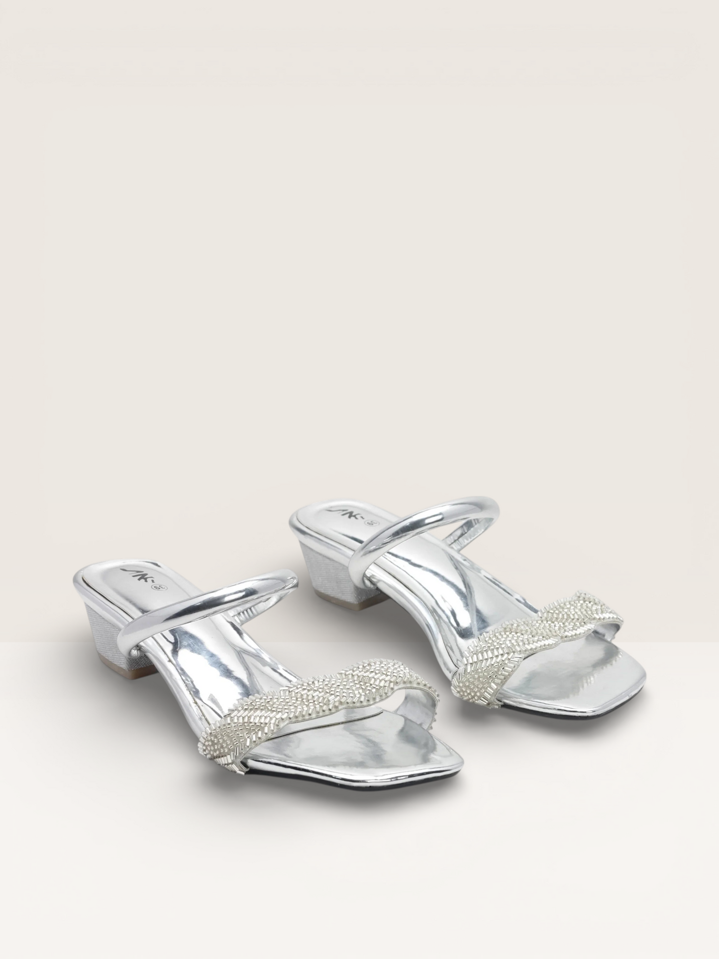 Women's Black Mules with Beaded Detail and Square Toe Nawabi Shoes BD - Nawabi Shoes BD