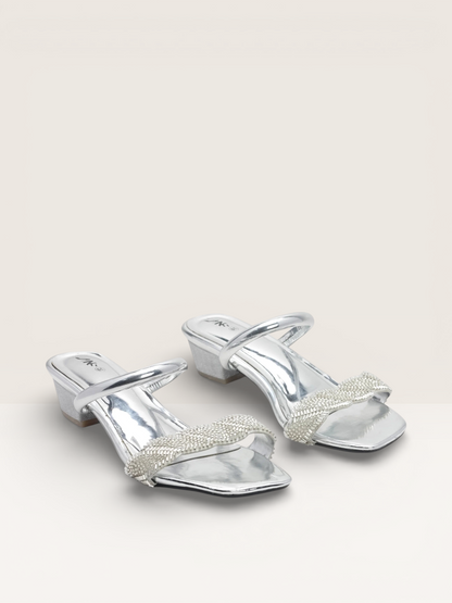 Women's Black Mules with Beaded Detail and Square Toe Nawabi Shoes BD - Nawabi Shoes BD