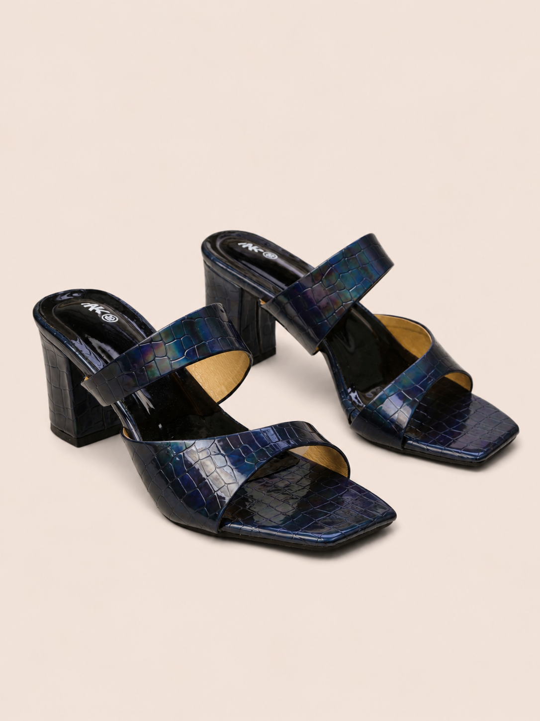 Luxury Women's Double Strap Block Heel Sandals – Premium Croc Finish | NAWABI SHOES BD