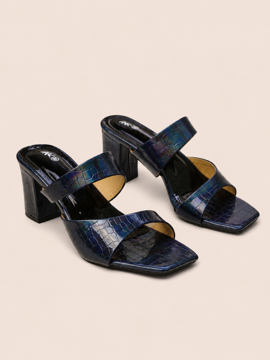 Luxury Women's Double Strap Block Heel Sandals – Premium Croc Finish | NAWABI SHOES BD