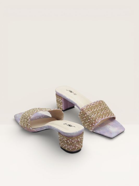 Short & Sweet: Beaded Block Heel Mules | Nawabi Shoes BD - Nawabi Shoes BD