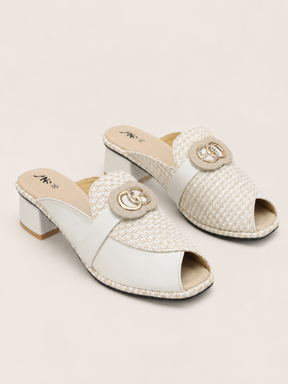 NK Tweed Peep-Toe Mule Sandals with Low Block Heel | Nawabis shoes BD