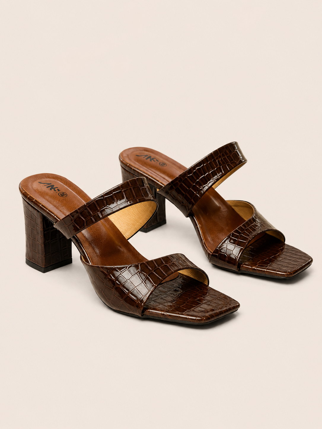 Luxury Women's Double Strap Block Heel Sandals – Premium Croc Finish | NAWABI SHOES BD